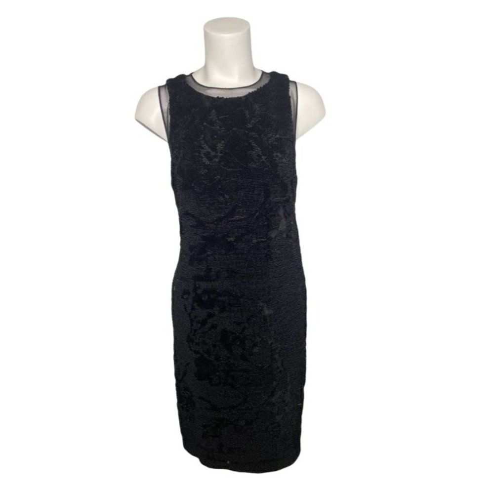 JULIA JORDAN Black Velvet Sequin Sheath Dress Sleeveless Pockets‎ Sz 8